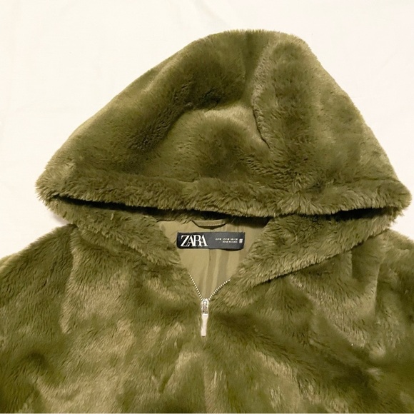 Zara Faux Fur Plush Zip Hoodie Teddy Jacket Size Medium - Picture 3 of 16